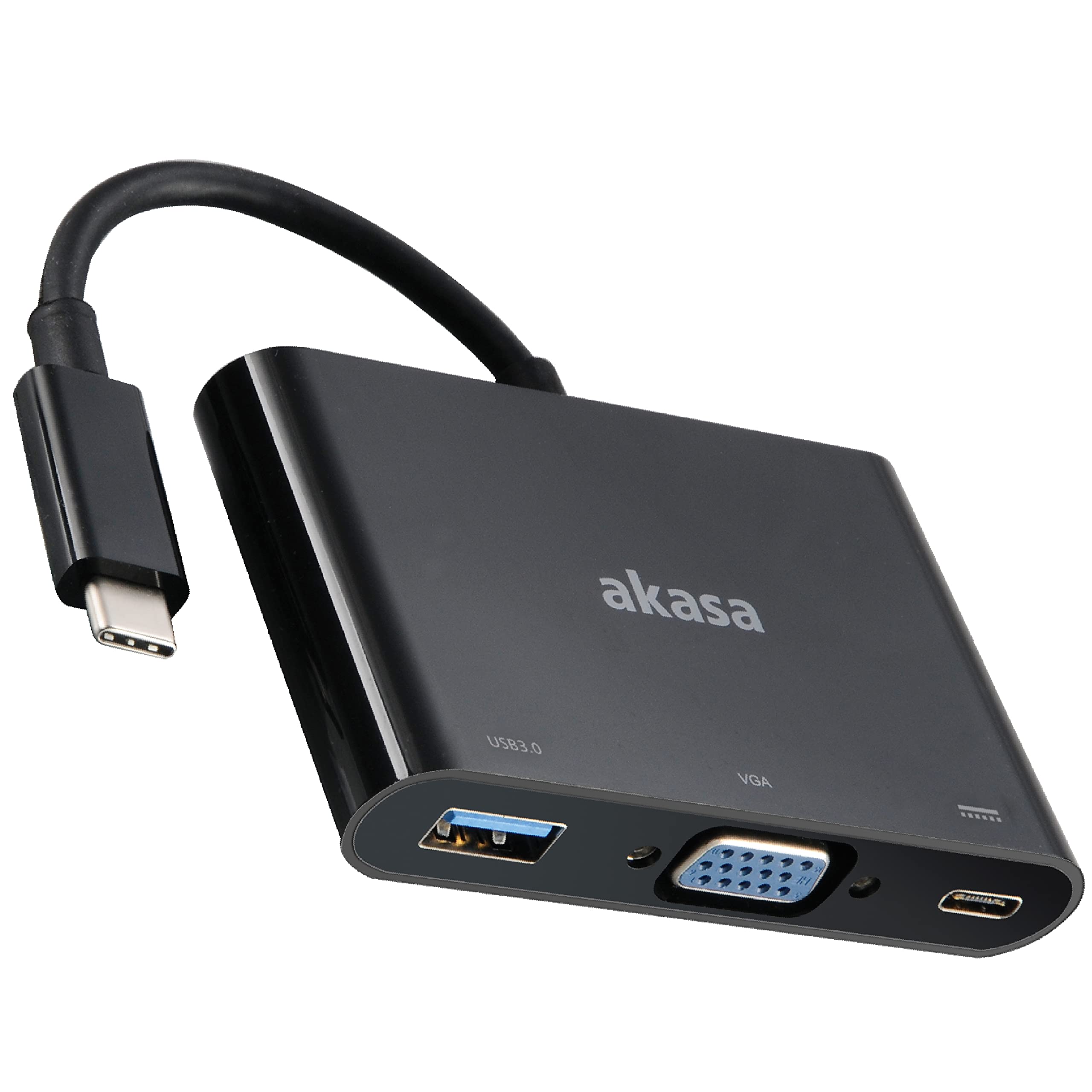 Akasa Type-C to VGA and Power Delivery adapter with extra USB 3.0 Type-A port | USB 3.1 | Full HD | 40W PD | 5Gbps | Multiport | AK-CBCA02-15BK | Compatible with MacBook, Dell, Lenovo and More
