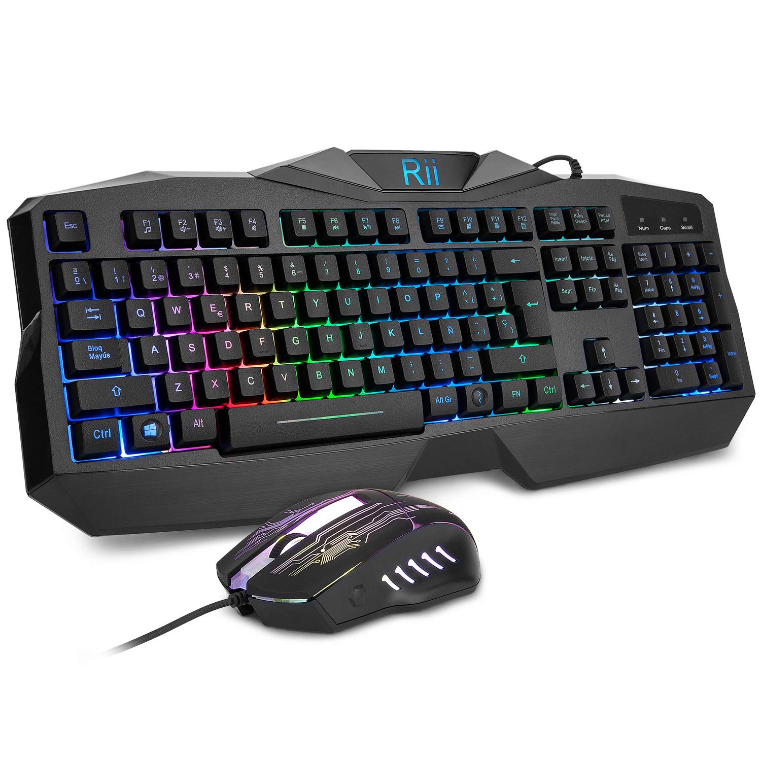 Rii RK400 Gombo Teclado y Mouse, QWERTY Español. Teclado Retroiluminado ...