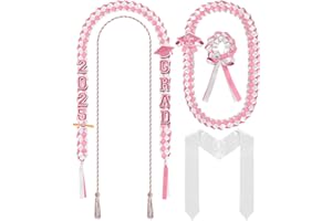 Canlierr 18 Pcs Graduation Leis and Stole and Honor Cords 2025 Braided Necklace Adjustable for Student Graduation Gifts Party Supplies(White and Pink)