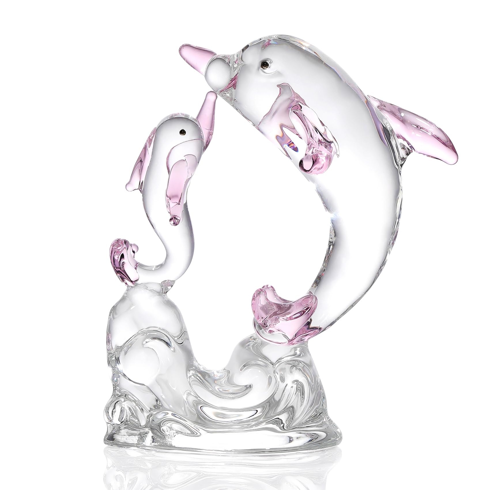 Glass Pink Dolphin Collectible Figurine - Sea Animals Ornaments & Gifts for Women Dolphin Lovers