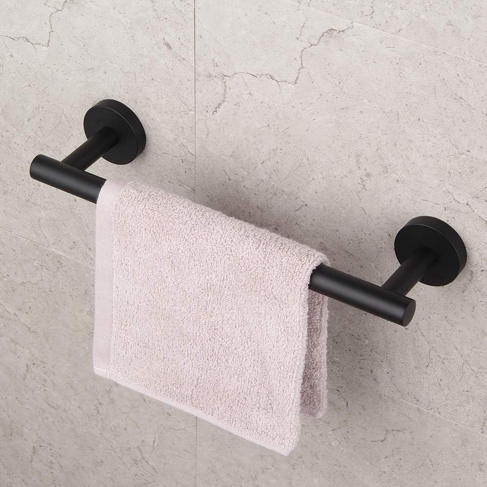 SUS 304 Stainless Steel Bathroom Hardware Set Matte Black 4 Pieces Bathroom Hardware Accessories Sets Wall Mounted Double Towel Bar Towel Holder Hook Toilet Paper Holder - - 