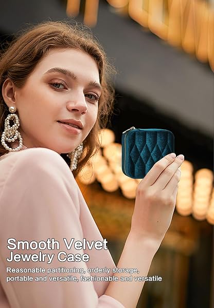 VIDIFINA TRAVEL JEWELRY BOX WITH MIRROR – TEAL BLUE VELVET ORGANIZER ADJUSTABLE COMPARTMENTS FOR NECKLACES, RINGS | PORTABLE LUXURY TRAVEL JEWELRY CASE FOR WOMEN, GIFT-WORTHY DESIGN