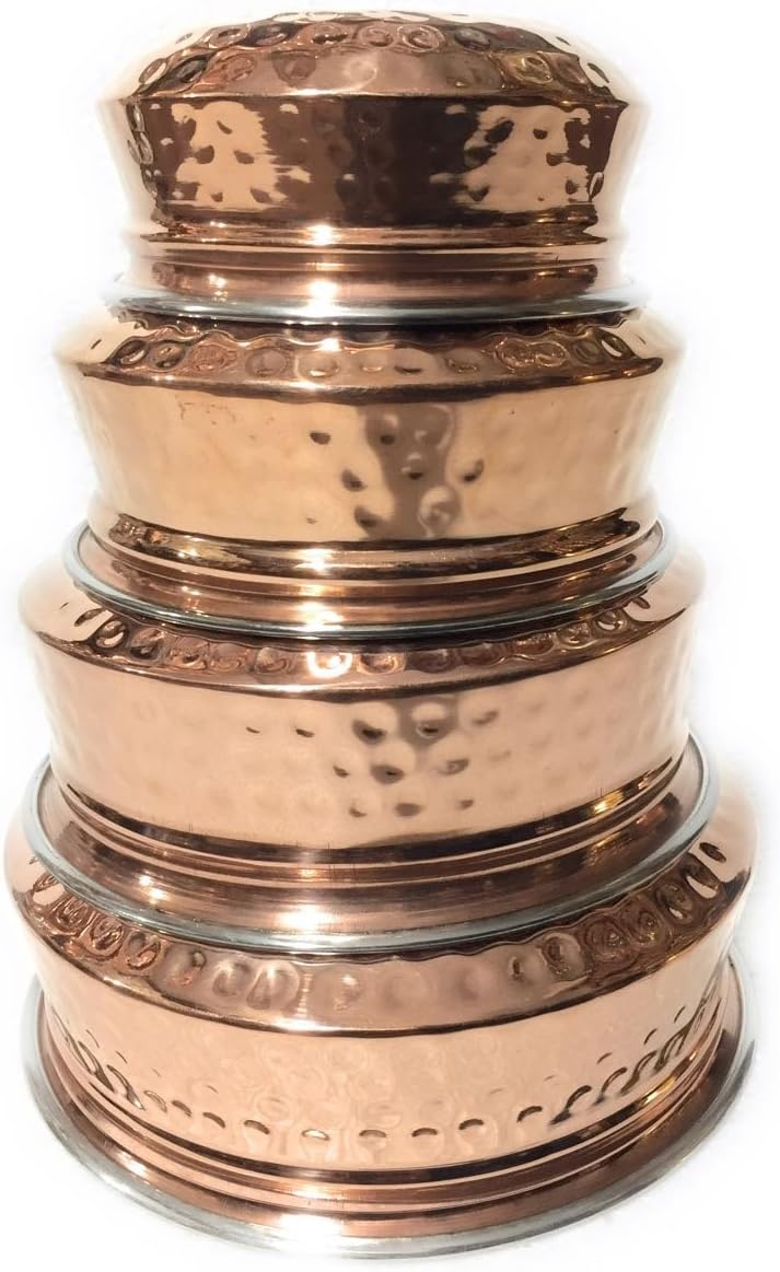 Designer Hammered Steel Casserole handi Donga with Copper Coating Outside, 4 PC …