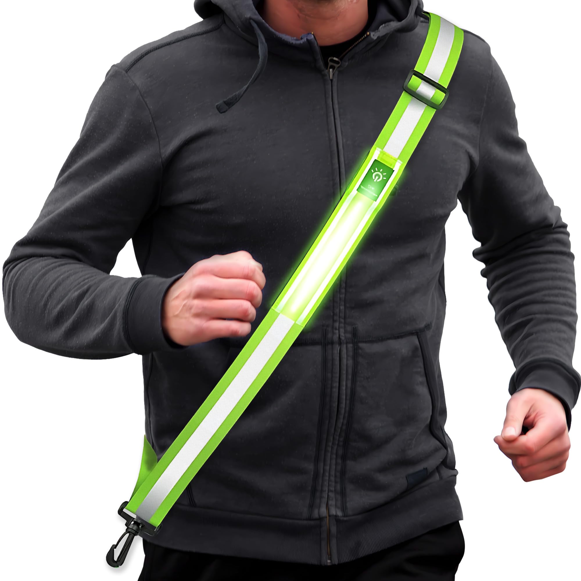 Sundonix High Vis LED Reflective Straps Sash - Running Strips Light Gear Kit Gift for Runner Running Walking at Night Rechargeable (Green)