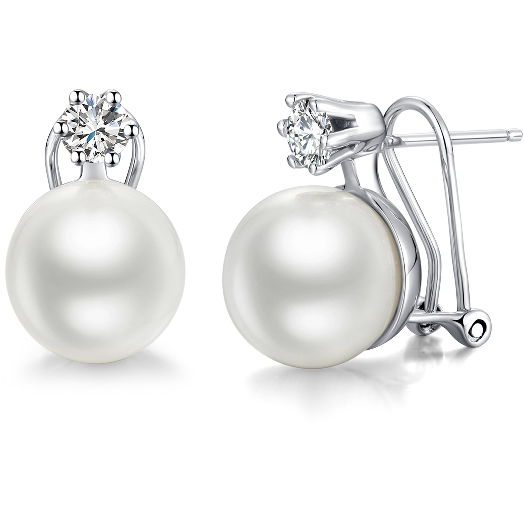 Silver Pearl Earrings for Women Large Pearl Earrings Studs Sterling Silver — image 1