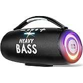 HEAVY BASS Speakers Bluetooth Wireless, 80W Max Loud Portable Speaker with Bass, 20H Playtime, IPX6 Waterproof, Dual Pairing, Gift Ideal for Adults Men Women Teen Boys Girls (Black, Large)