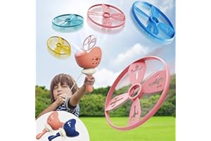 RaboSky Outdoor Flying Disc Launcher Toys for Kids Ages 4-8, Fun Outside Game for Boys 4-6 5-7 6-8 Birthday Gifts, String Helicopter Active Toy for Ages 3-5 Girls Toddler, 2-Pack Saucer Playset