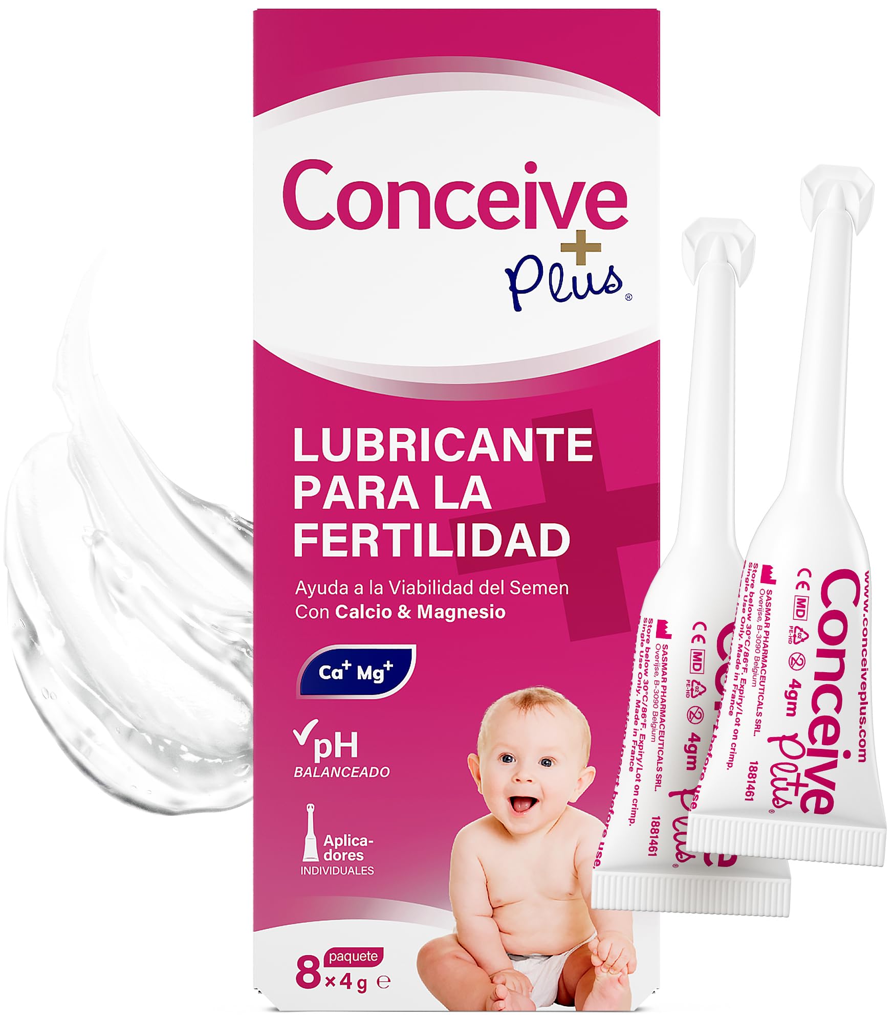 Conceive Plus Fertility Lubricant in Pre-Filled Applicators, Fertility Friendly Lube for Couples Trying for a Baby, One Month Supply with 8 x 4g Applicators