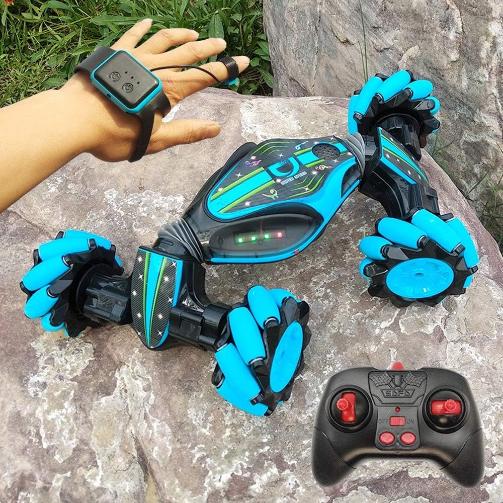 Motyy 4WD Remote Control Stunt Toy Car 2.4G Gesture Sensing Remote Control Stunt Car Induction Twisting Off-Road Vehicle Light Music Drift Traverse Remote Control Dancing Side Driving Toy Gift