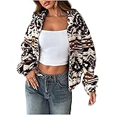 Milumia Women's Geo Print Sherpa Fleece Jacket Zip Up Collar Long Sleeve Coats Outerwear