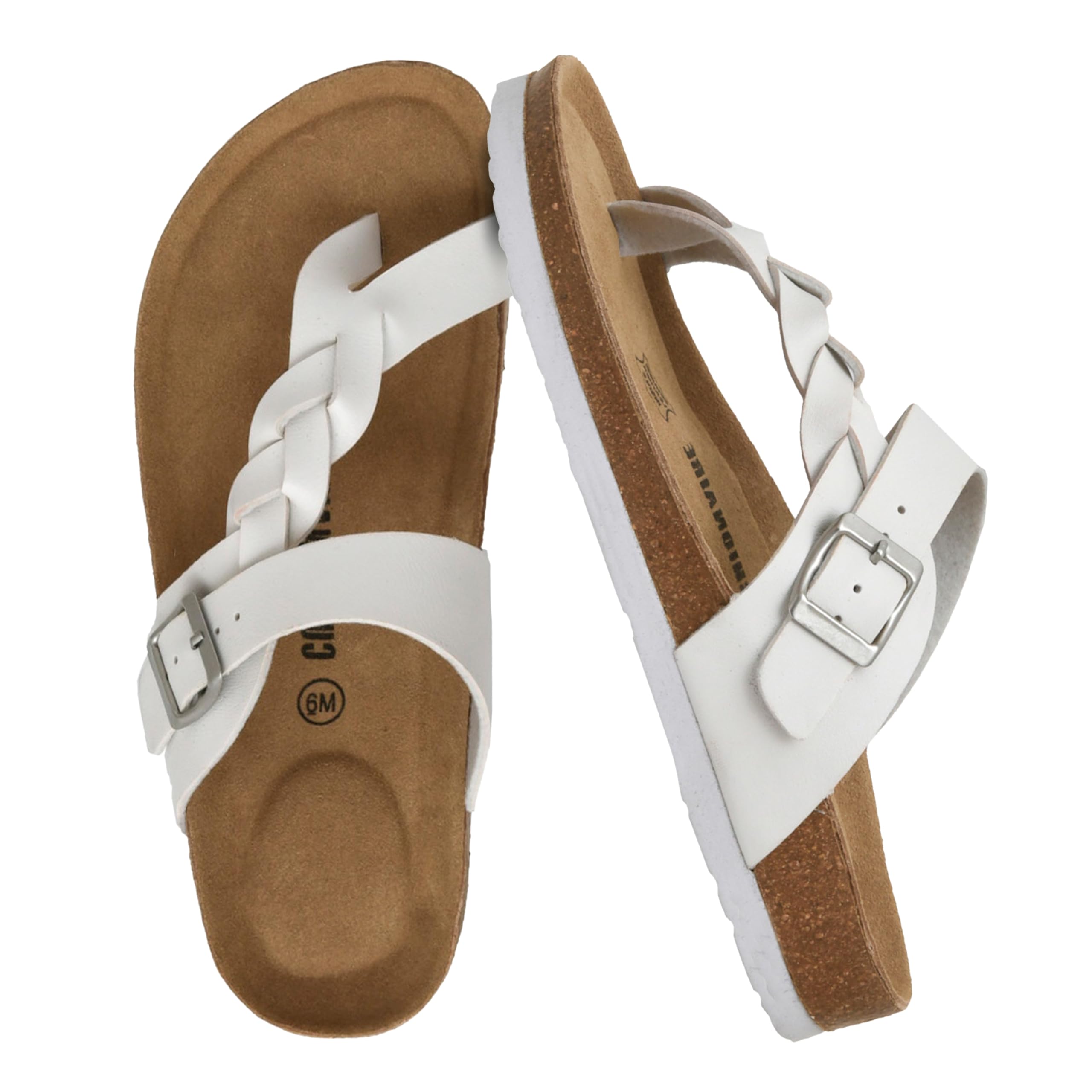 Photo 1 of CUSHIONAIRE Libby Women's Braided Cork Sandals with Arch Support and Adjustable Strap – Comfortable Women’s Sandals, WHITE 8.5