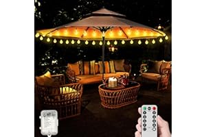 POOCCI Patio Umbrella Lights Waterproof Globe LED String Lights with Remote Control 8 Lighting Modes Battery Powered Shatterproof Umbrella Hanging Light for Patio Backyard Outdoor Garden Decor…