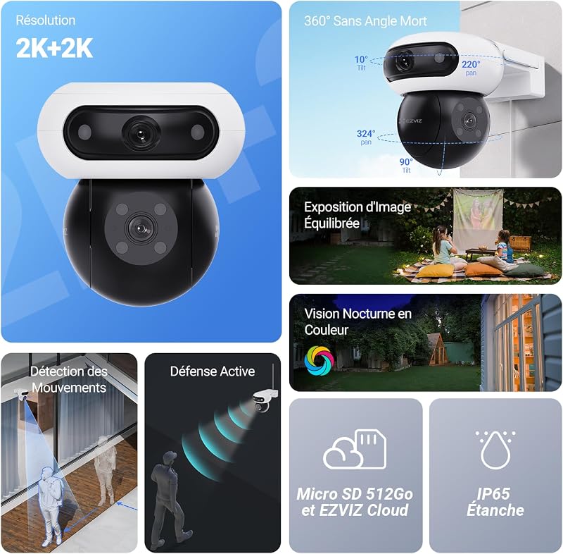 8MP(4MP+4MP) Caméra de Surveillance Extérieur à Double Objectif, C90