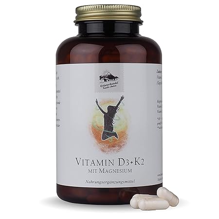 Vitamin D3 + K2 Kapseln - mit Magnesium für bessere & langanhaltende Aufnahme - 300 Stück - Deutsche Premium Qualität - Kräut