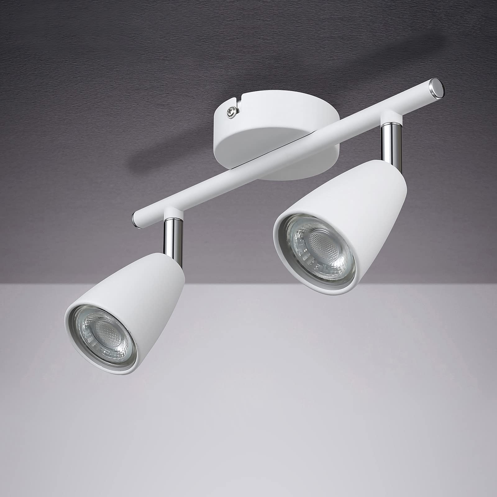IMPTS LED Ceiling Light Rotatable White, 2-Bulb Spotlight Bar, LED Ceiling Light Including 2x3 W GU10 LED Bulbs, Modern Ceiling Light Ceiling Spotlights for Living Room, Bedroom