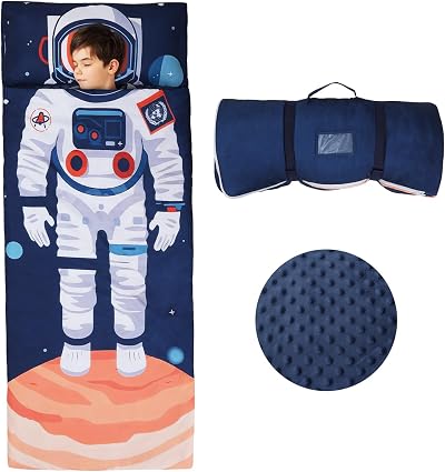 Decalsweet Astronaut Sleeping Bag for Boys, Nap Mat with Pillow