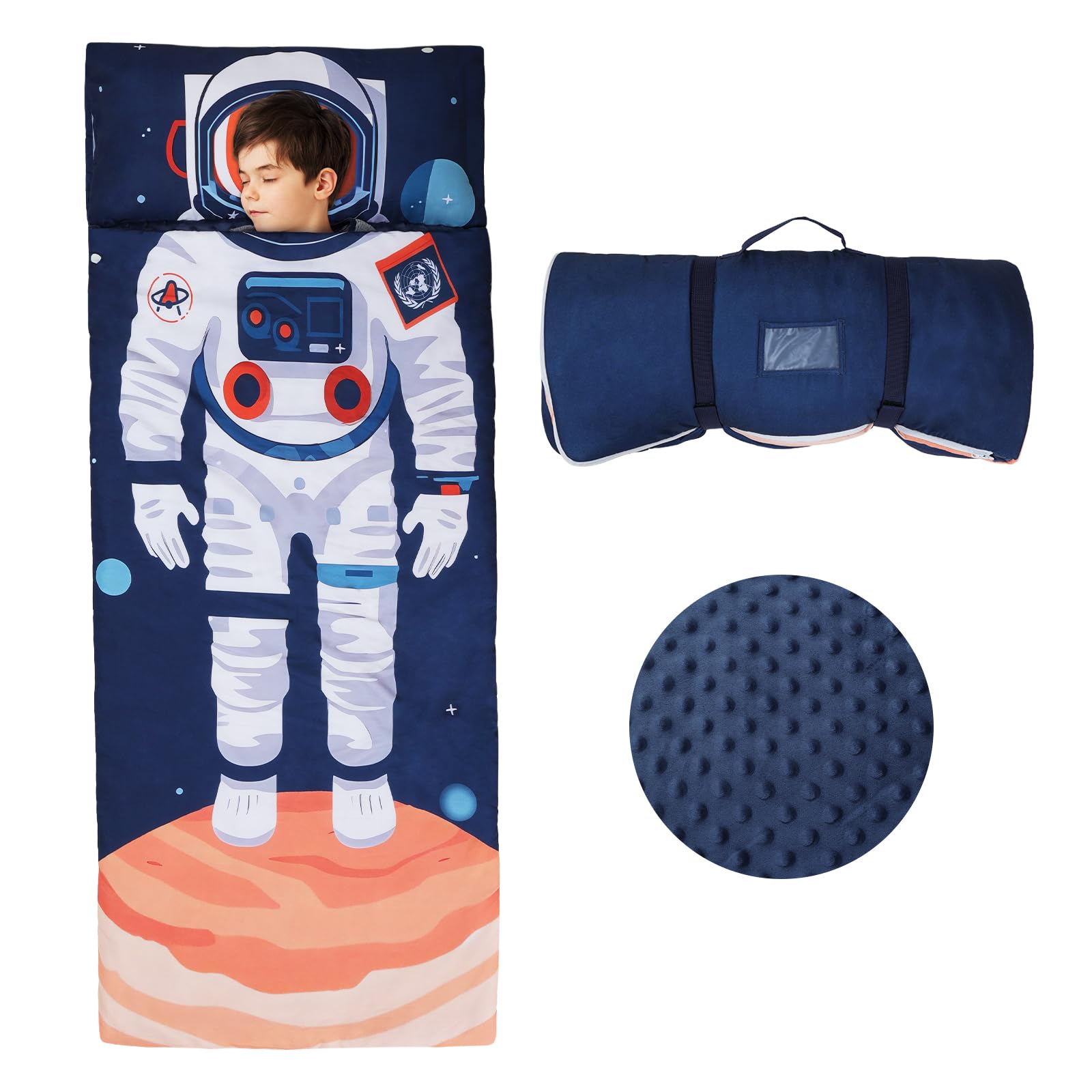 Astronaut Sleeping Bag for Boys,Nap Mat for Kids with Removable Pillow,Warm Toddler Slumber Bag for Bedroom Daycare Kindergarten,Gift for Birthday Christmas