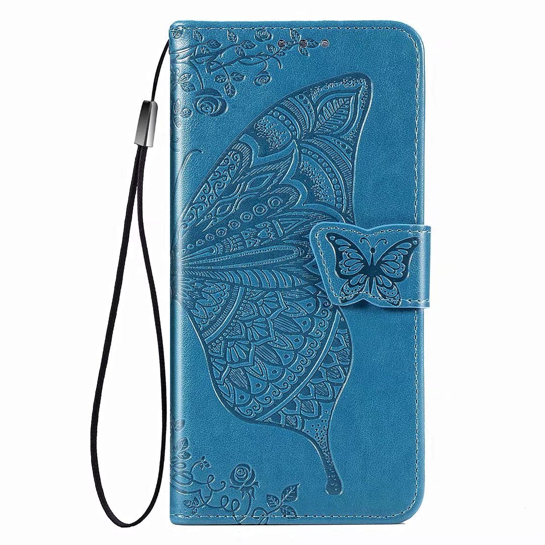 JIAFEI Case for Honor 90 Lite 5G, Premium PU Leather Flip Wallet Cover, Beautiful 3D Butterfly Phone Shell with Stand/Card Slot Features, Blue