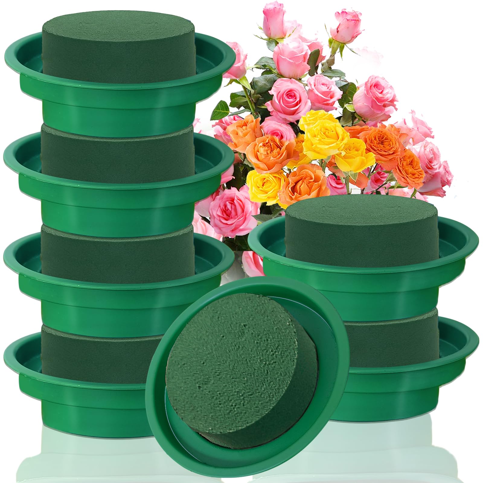 Photo 1 of **Only 5** 6 Pack 4.7 Inch Floral Foam with Bowl,Round Wet Flower Blocks Arrangement Kit for Fresh Artificial Flowers,Forist Supplies,Wedding Birthday Centerpieces Party Decoration Green