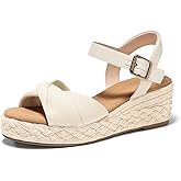 Coutgo Womens Platform Wedge Heels Sandals Espadrilles Open Toe Ankle Strap Twist Canvas Summer Beach Shoes