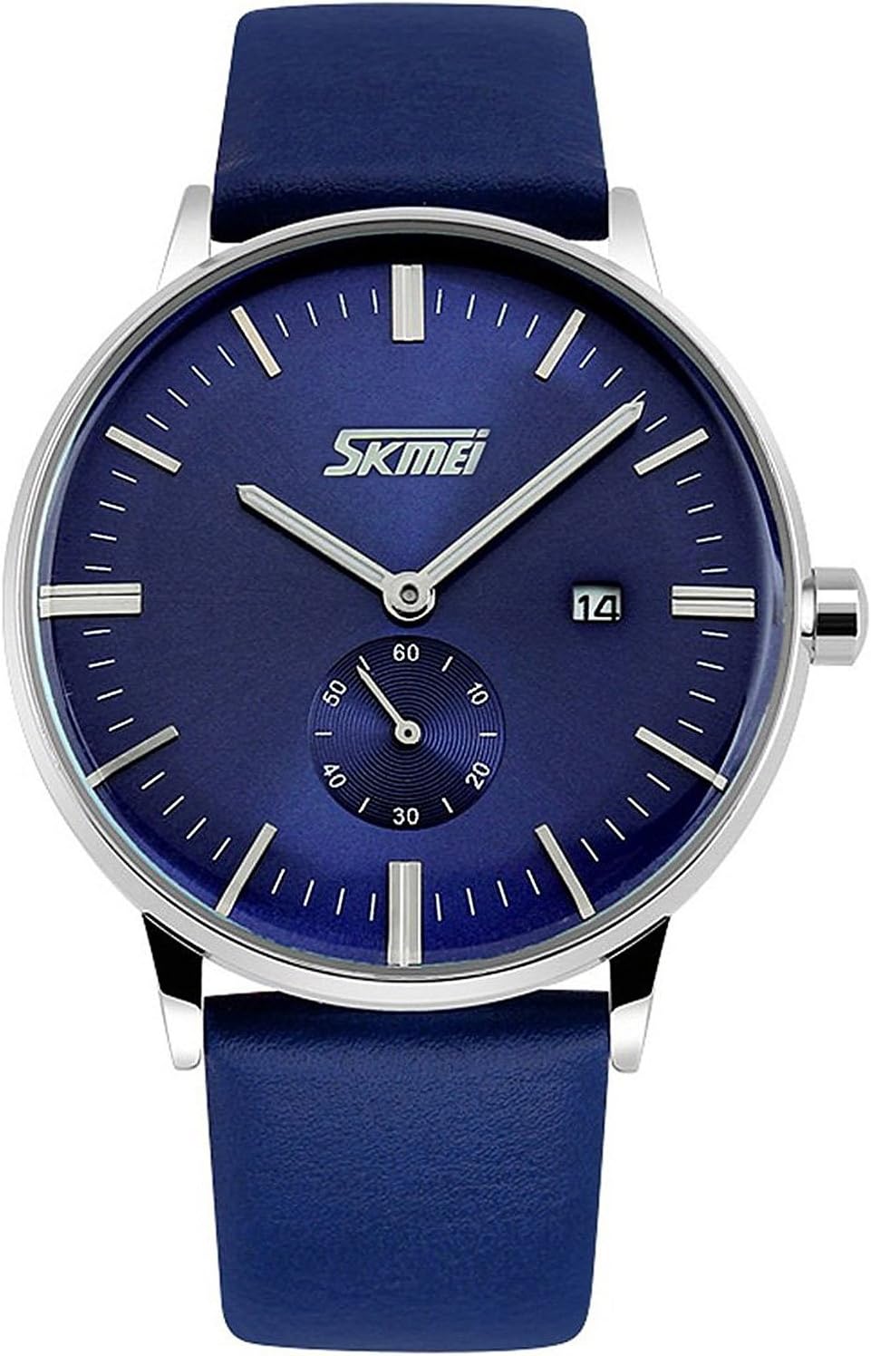Mens Analogue Quartz Dress Wrist Watch - Business Classic Fashion Casual Watch with Blue Leather Band 30M Waterproof Date Calendar Wristwatch for Men
