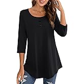 BAISHENGGT Womens Tops 3/4 Sleeve Round Neck Casual Tunic Tops Fall Fashion 2025 Dressy Casual Blouses