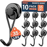 FINDMAG 10 Pack Black Magnetic Hooks for Cruise Cabins, 35LB+ Magnet Hooks | Heavy Duty Magnetic Hooks for Hanging, Strong Neodymium Hooks for Fridge, Refrigerator, Office, Kitchen and Classroom
