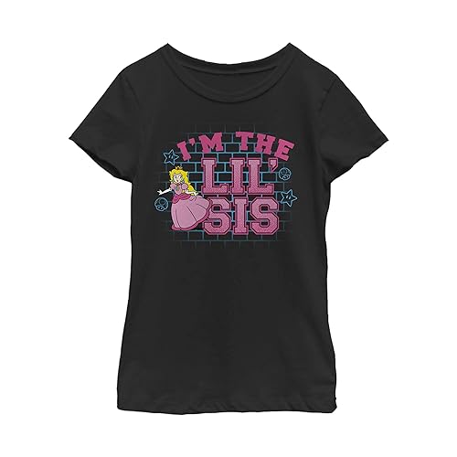 Fifth Sun, Big Nintendo Little Sis Girls Short Sleeve Tee Shirt, Black, X-Large