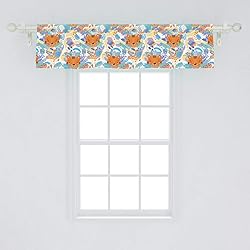 Ambesonne Cartoon Window Valance, Botanical Animal