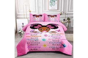GRAT TIOC Black Girl Magic Comforter Set Twin for Kids Teens Toddler,Black Girl Bedding Set,African American Girl Inspirational Quotes Comforter Set,Black Princess Bed Bedroom Set