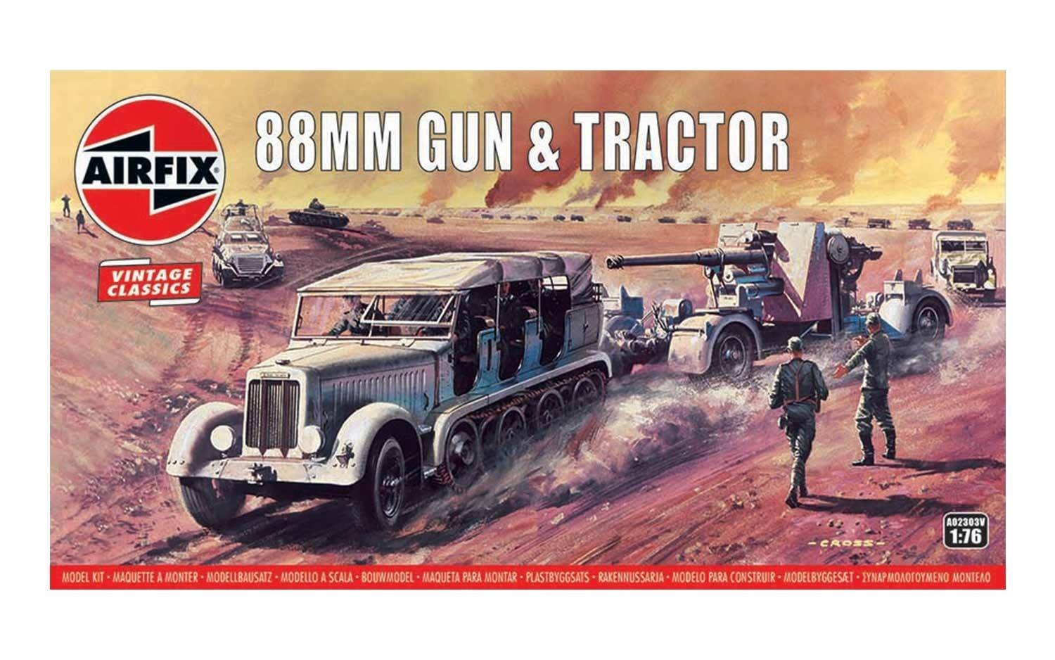 Airfix Vintage Classics Set - A02303V 88mm Gun & Tractor - Plastic Model Motor Vehicle Kits for Adults & Children 8+, Set Includes 114 Pieces, Sprues & Decals - 1:76 Scale Model Vehicle Set