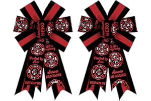 On-Airstore 2 pcs Fire Fighting Wreath Bows Fire Fighter Bows for Wreaths, Black Red Ribbon Bows Fire Fighting Decor Bows for Fire Department Indoor Outdoor Decoration Wreath Ornament Supplies