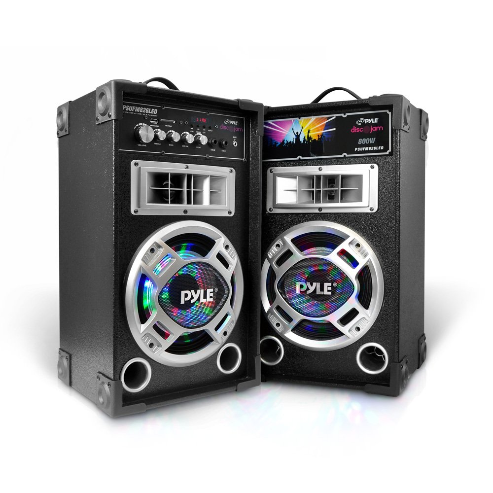 Amazon.com: Pyle PSUFM826LED Disco Jam Dual Bookshelf Stereo Speaker  System, USB/MP3 Streaming, FM Radio, DJ Lights: Home Audio & Theater