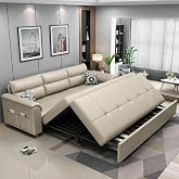 homary 74" Queen Sleeper Sofa Bed &ndash; 2-Seater Convertible Couch with Pull-Out Bed with Storage Drawers &amp; Side Pockets, for Apartment Living Room (Beige)