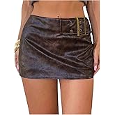 MakeMeChic Women's PU Leather Bodycon Mini Skirt Low Waisted Cowgirl Retro Vintage Short Skirts
