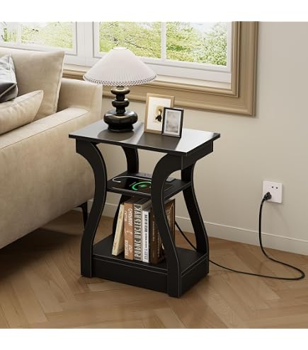 Amazon.com: OLIXIS Nightstand with Charging Station, Curved End