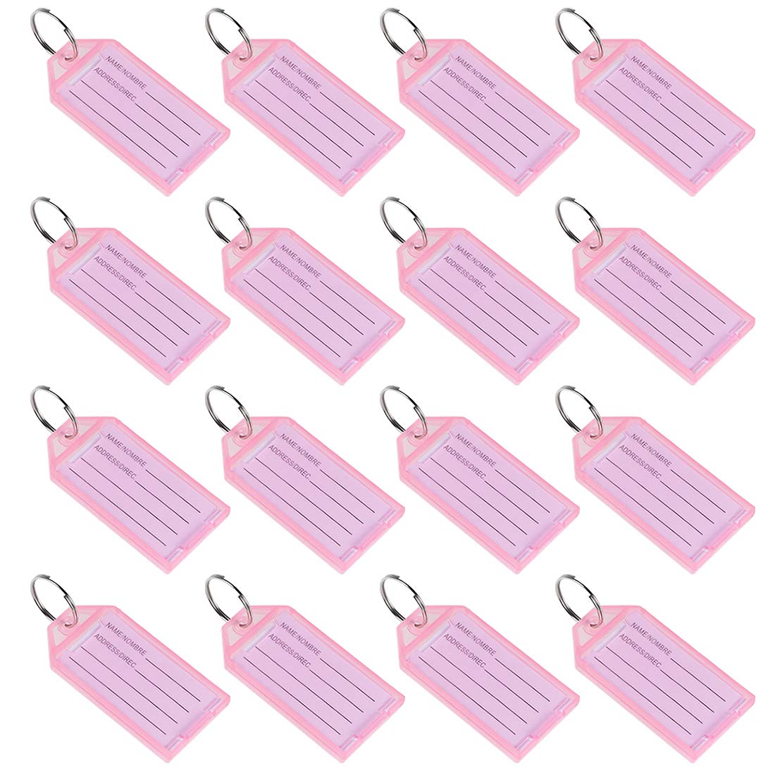sourcing map Plastic Key Tags with Split Ring Keychain ID Luggage Label Window 56x29mm, Pink 16Pcs