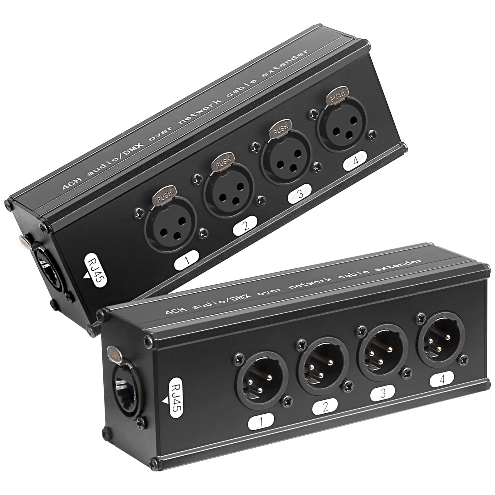 jindaaudio 4 Channel Multi Network, 3-Pin XLR Male and Female to Ethercon Cable Channels, DMX Over Network Cable Extender, Compatible RJ45 Cat5/Cat6 Ethernet Extender(1 Pair: 4 Male + 4 Female)