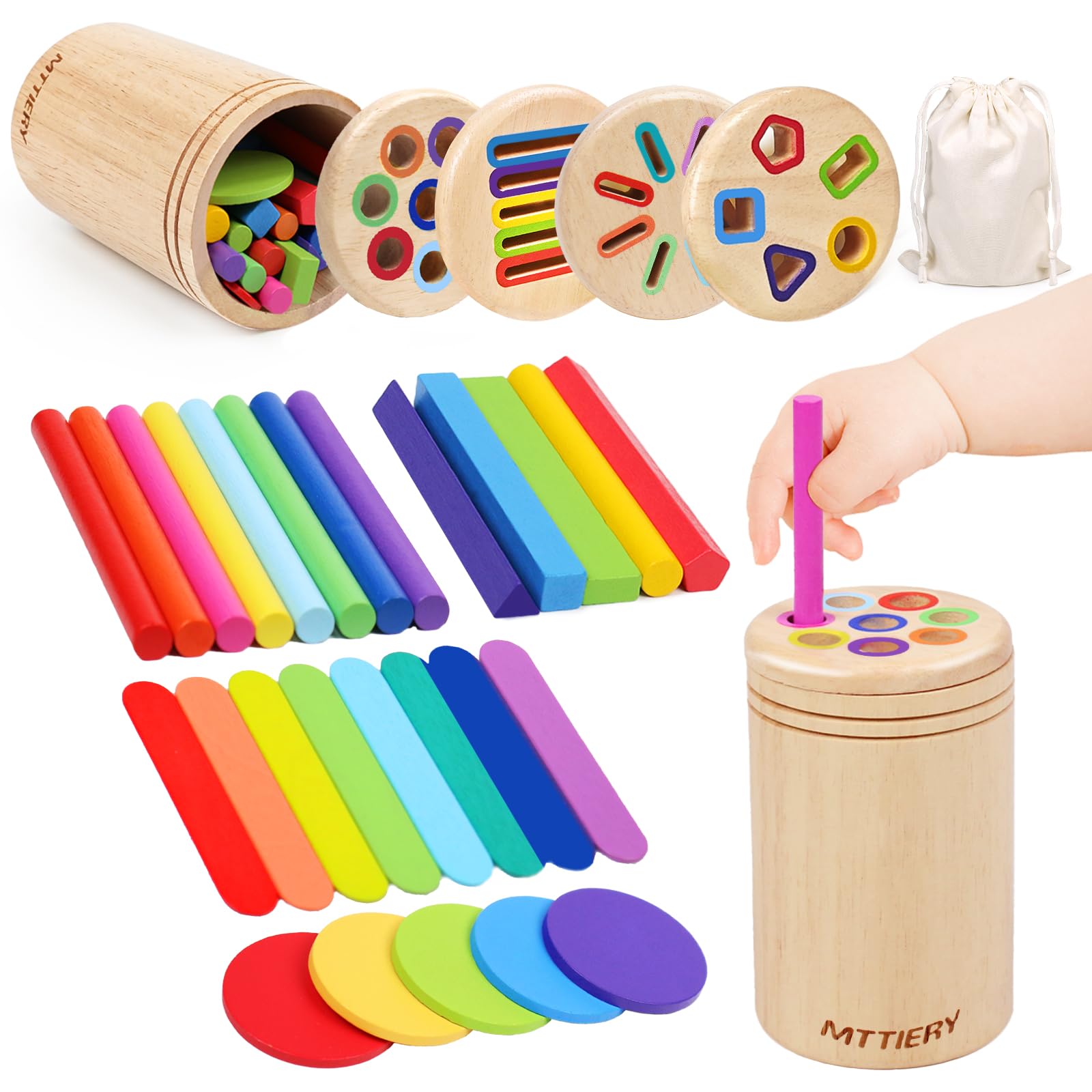 Photo 1 of 4 in 1 Montessori Toys for 2 3 4 Year Old, Wooden Color Sorting Toys for Toddlers 1-3, Preschool Learning Activities Fine Motor Matching Games, 18 Month Old Gifts for Kids Boys Girls