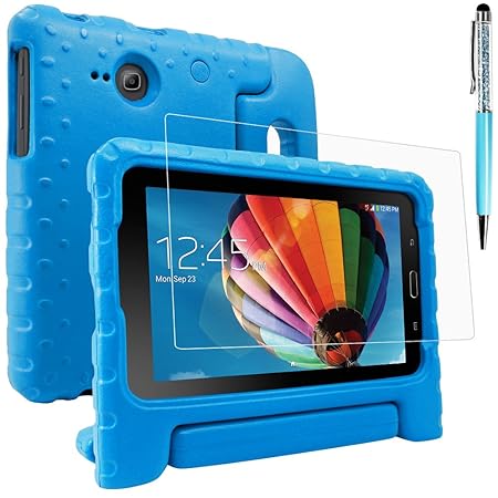 AFUNTA Schutzhülle für Samsung Galaxy Tab E Lite 7.0 mit Displayschutzfolie und Stylus, Cabrio Griffständer Eva Case, PET Kun