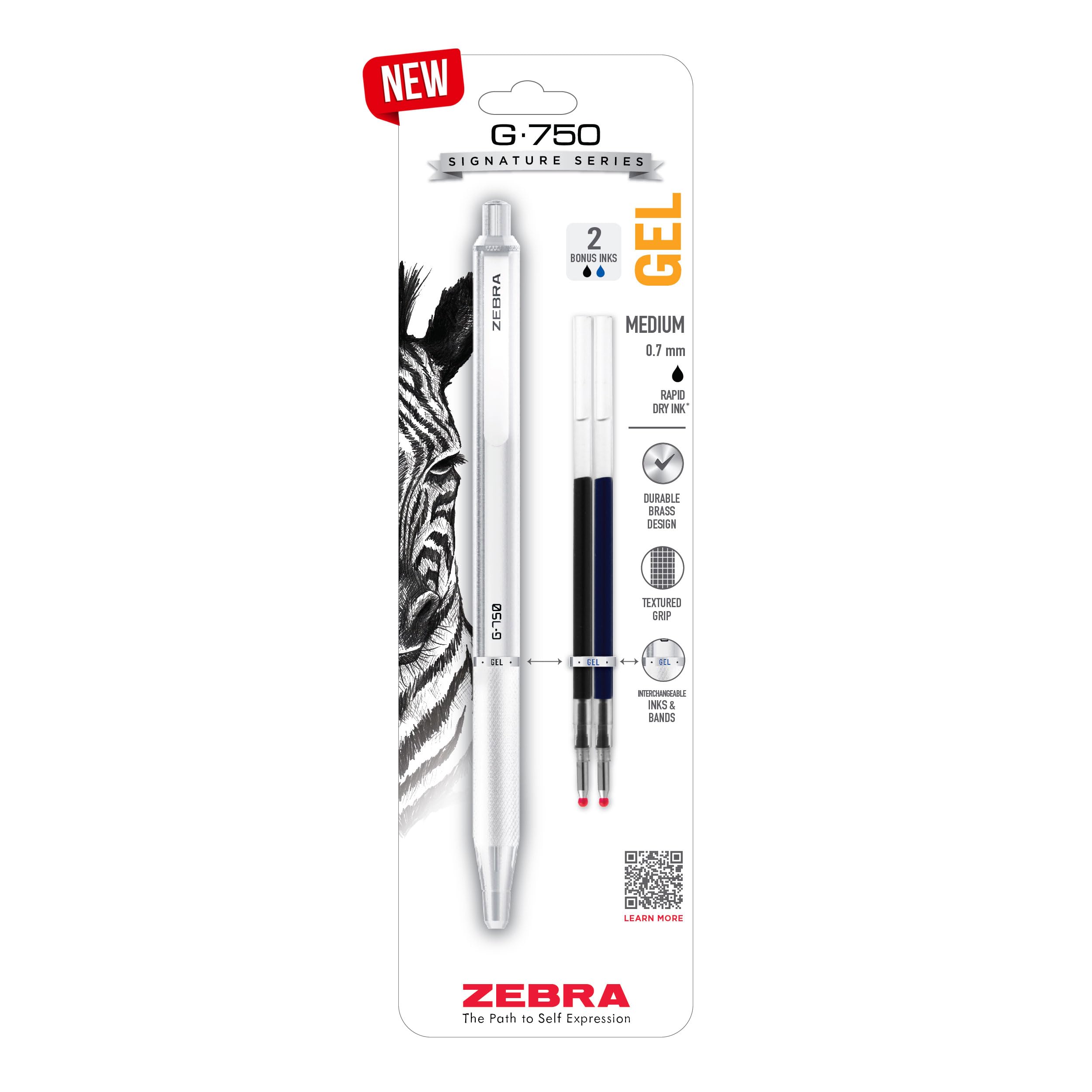 Photo 1 of Zebra Pen G-750 Retractable Gel Pen, Pearl White Brass Barrel, Textured Grip, 0.7mm, 1-Pack with Refills (49801)