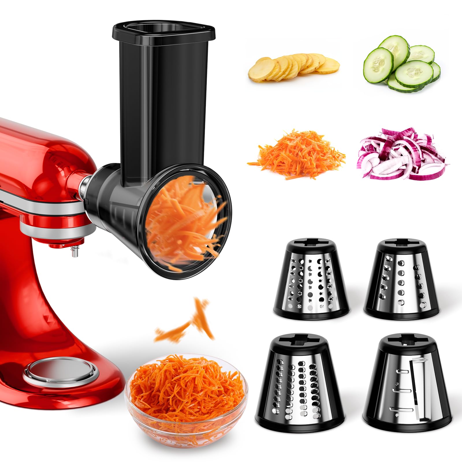 Photo 1 of Slicer Shredder Attachment for Kitchenaid Stand Mixer, Salad Machine with Vegetable Slicer, Salad Maker, Food Slicers Cheese Grater Attachments for Kitchenaid Mixer Dishwasher Safe, Black
