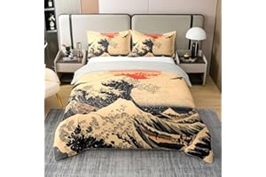 Erosebridal Japanese Wave Bedding Set Full Japanese Ukiyoe Theme 100% Cotton Duvet Cover Ocean Wave Ukiyo-E Comforter Cover f