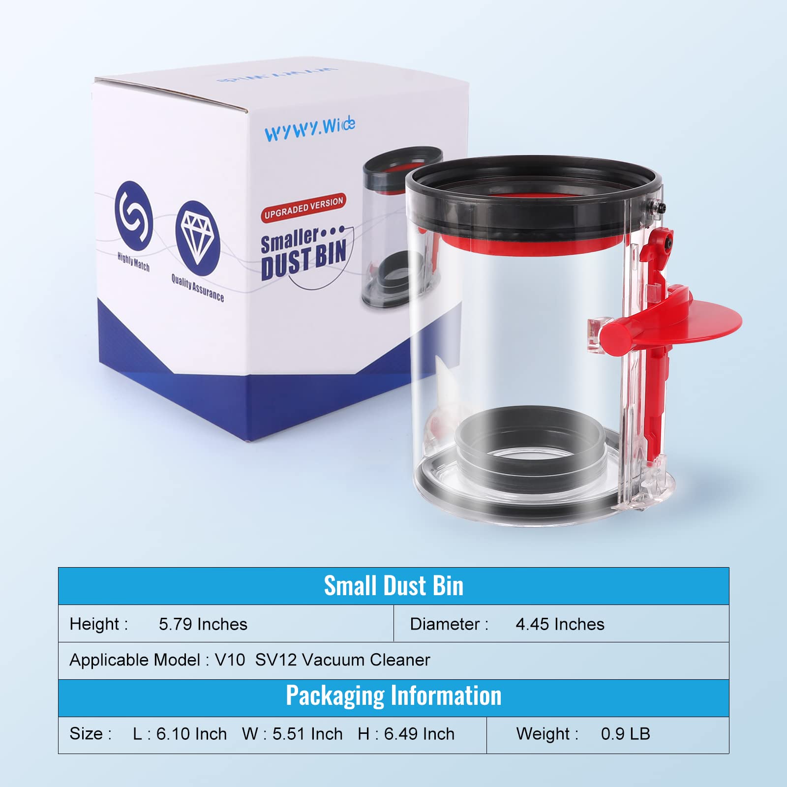 WYWY.Wide Upgraded Dust Bin Replacement for Dyson V10 Vacuum Cleaner Canister/Dust Bucket, Small Bin Compatible with Dyson Part No.969509-02