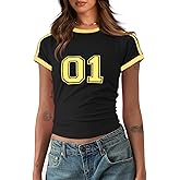 Imily Bela Womens Summer Crop Tops Y2k Baby Tees Cute Letter Print Short Sleeve Vintage T Shirt