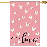 AVOIN colorlife Love Heart Valentines Day House Flag 28x40 Inch Double Sided, Pink Anniversary Wedding Yard Outdoor Flag