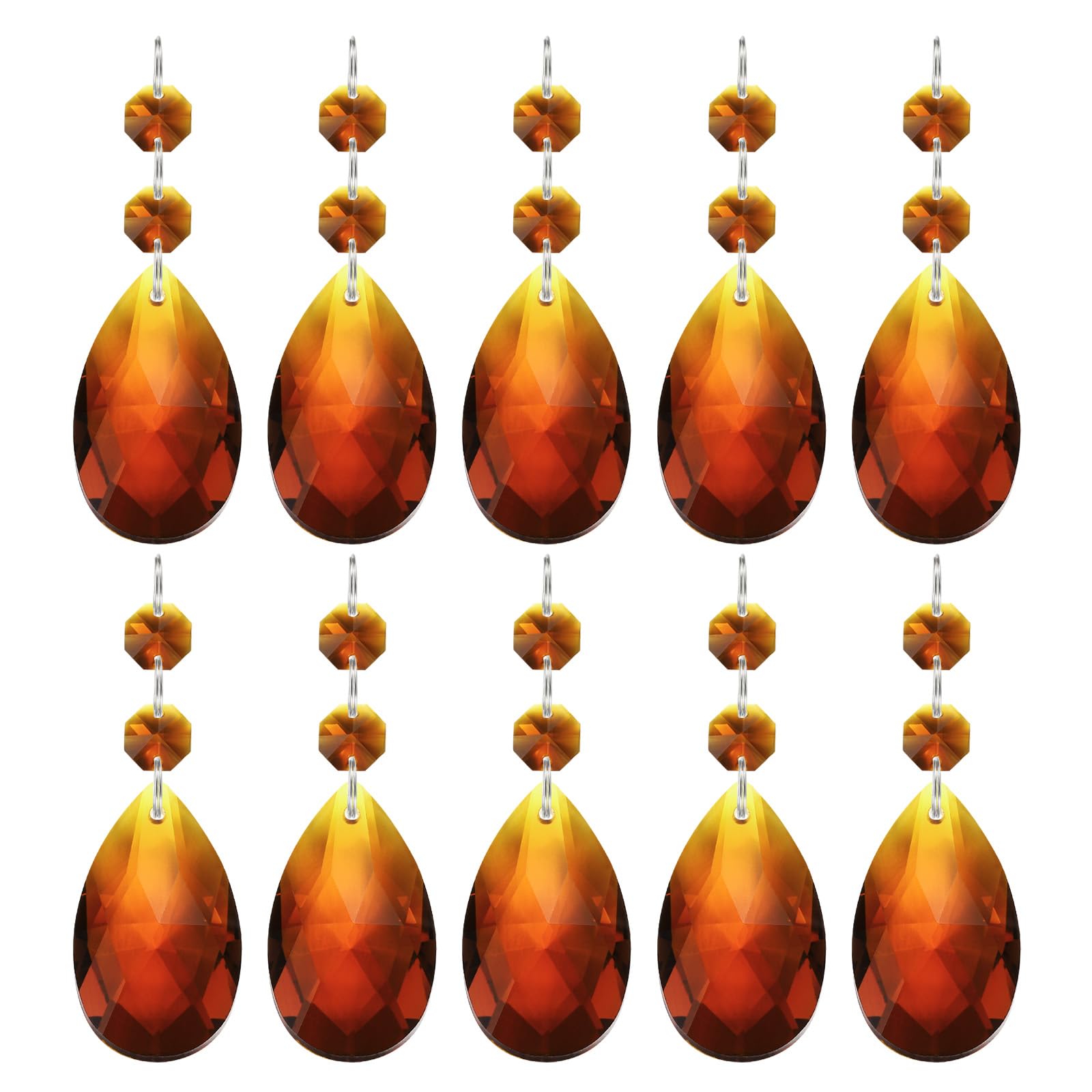 PATIKIL Teardrop Crystal Chandelier Pendants Beads, 10 Pack 85mm Length 38mm Chandelier Prisms Parts Ornaments Hanging Beads for DIY Arts Crafts Decoration, Amber