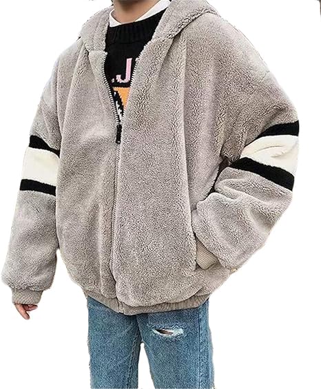 Amazon ジャング もこもこ フリースジャケット 長袖 裏起毛コート フード付き 防寒 メンズ ムートンコート ボア ジップパーカー ゆったり 原宿風 アウター 秋冬 かっこいい コート ジャケット 通販