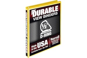 Samsill Durable 0.5 inch 3 Ring Binder, Made in USA, D Ring Binder, FSC 100% Recycled Chipboard, Yellow