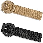 nratto 2/4 Pack Straw Woven Elastic Stretchy Waist Belts for Women, Fashion Boho Waist Belt Rattan Raffia Ladies Belts